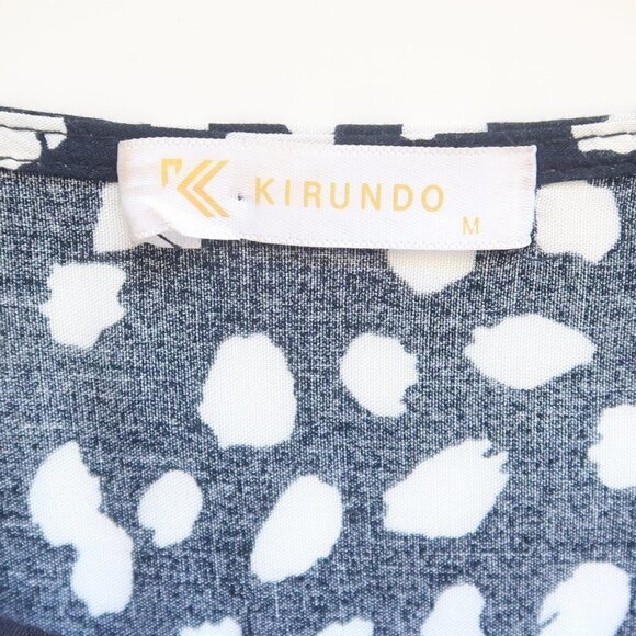 KIRUNDO Black & White Leopard Mini Ruffle V-neck Floral Embroidery Mini Dress M - Picture 7 of 12
